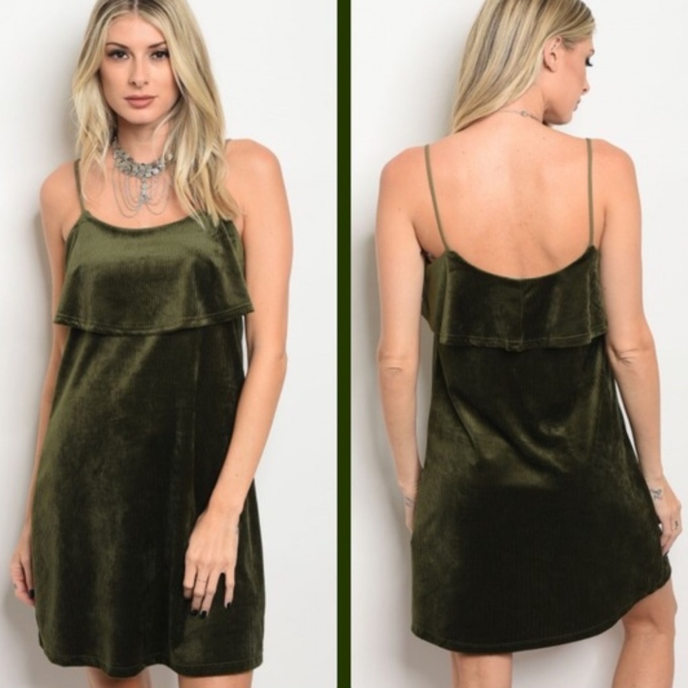 OLIVE VELVET Sexy Party Mini Dress ~ Classy Le Lis - Picture 2 of 8